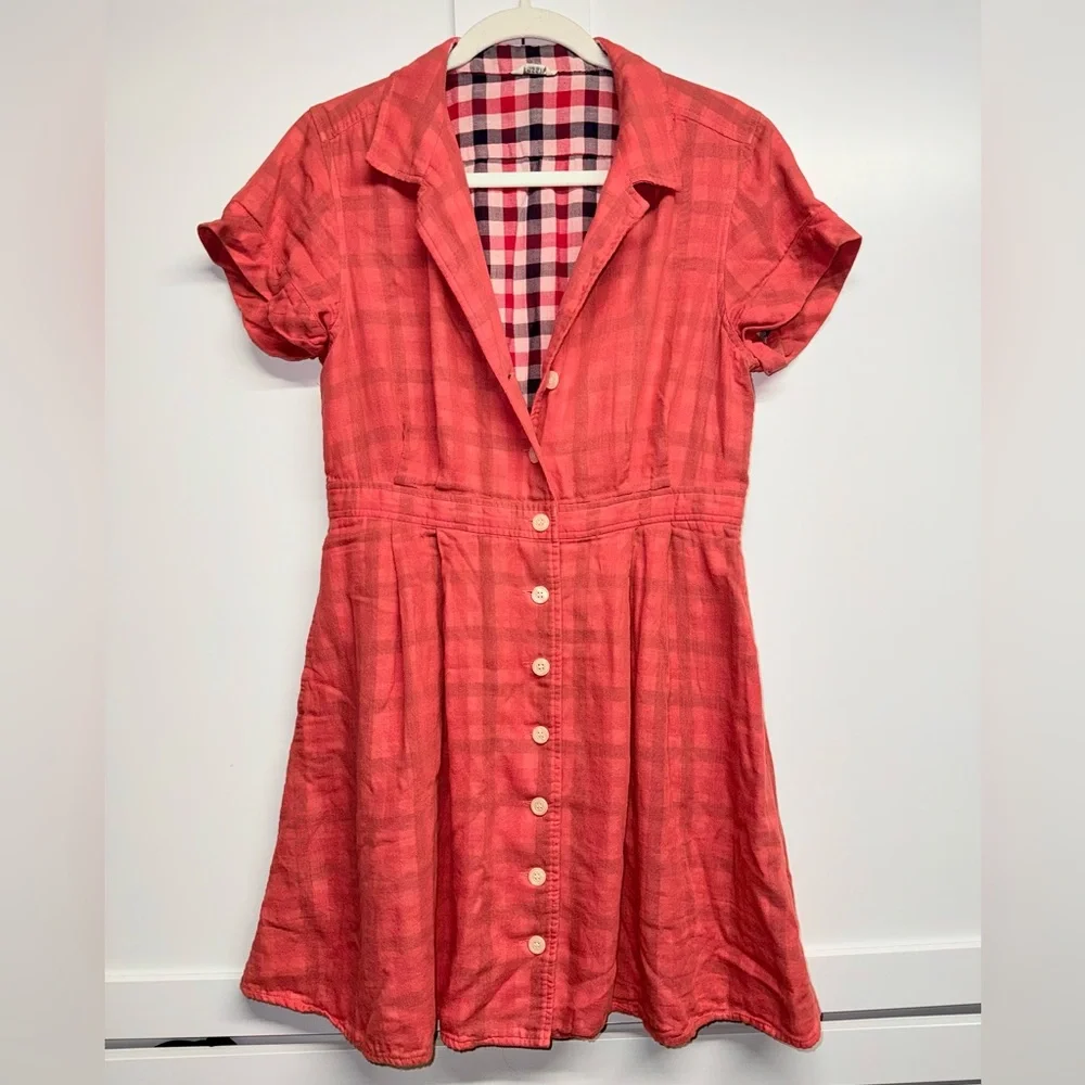 Fossil 100% Cotton Orange and Black Plaid Dress - Picture 1 of 9